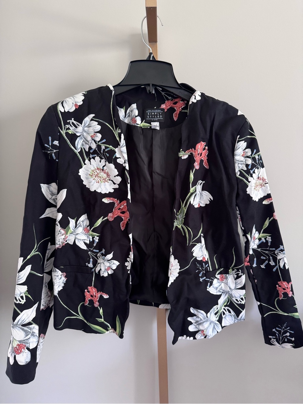 Black Floral Open-Front Women's Blazer